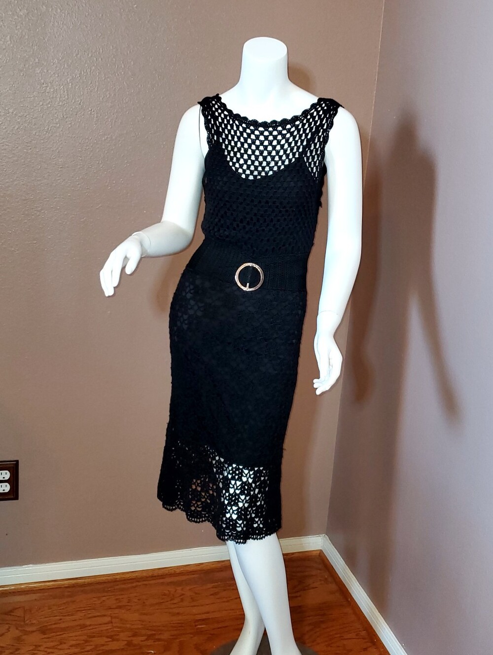 Vtg Y2K KAREN MILLEN Black Crochet Dress Size XS